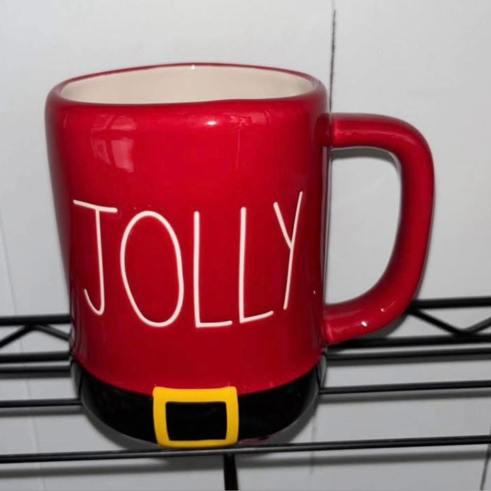 Rae Dunn Red Jolly Mug with Santa Belt